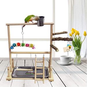 kathson Bird Play Stand Parrot Perch Stand Natural Wood Bird Playground Playstand for Cockatiel Conures Parakeet Parrots Budgie Lovebird Finch Small Birds