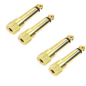 1/4'' to 3.5mm mono adapter, 6.35mm (1/4'') ts male plug to 3.5mm (1/8'') stereo female audio adaptor audio connector golden - (4 pcs)