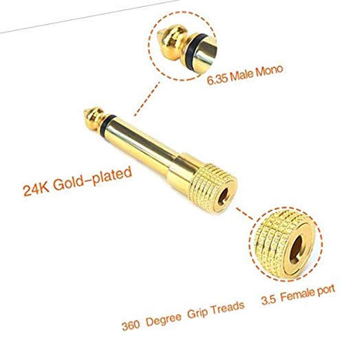 1/4'' to 3.5mm Mono Adapter, 6.35mm (1/4'') TS Male Plug to 3.5mm (1/8'') Stereo Female Audio Adaptor Audio Connector Golden - (4 Pcs)