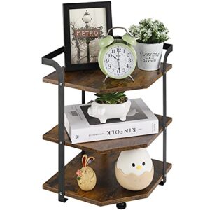 Liheya 3 Tier Kitchen Corner Shelf Organizer Rustic Cabinet Countertop Spice Storage Rack Stand, Bathroom Corner Shelves Caddy Bench Display Shelf, Rustic Brown