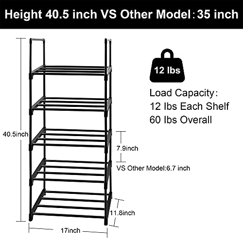 XIHAMA Shoe Rack 5 Tiers Sturdy Metal Shoe Organizer for Entryway, 10-12 Pairs Shoe and Boots Sturdy Organizer Storage Shelf Multifunctional Space Saving Shelf Organizer for Home Storage