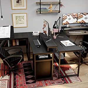 IRONCK L Shaped Desk Drafting Table with Storage Shelves, Corner Table with Tiltable Tabletop and Printer Monitor Shelf Multi-Usage Large Office Desk Workstation, Black