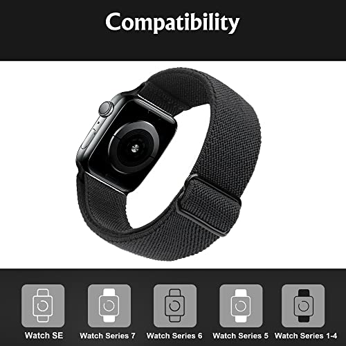 Arae Stretchy Watch Band Compatible for Apple Watch Band 41mm 40mm 38mm Comfortable Adjustable Sport Band for iWatch Series 8 7 6 5 4 SE 3 2 1 Women Men - Black