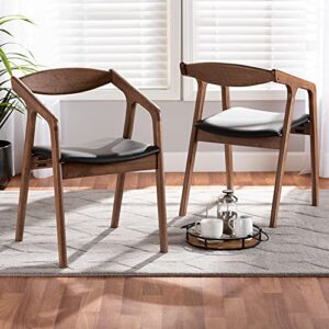 Baxton Studio Harland Dining Chair Set Black Faux Leather Upholstered and Walnut Brown Finished Wood 2-Piece Dining Chair Set