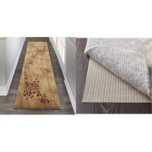 nourison somerset rustic latte 2'3" x 8' area-rug, easy-cleaning, non shedding, bed room, living room, dining room, kitchen (2x8) & anchorlock non slip area rug runner pad 1'8" x 7'6", ivory