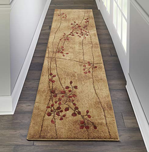 Nourison Somerset Rustic Latte 2'3" x 8' Area-Rug, Easy-Cleaning, Non Shedding, Bed Room, Living Room, Dining Room, Kitchen (2x8) & Anchorlock Non Slip Area Rug Runner Pad 1'8" x 7'6", Ivory