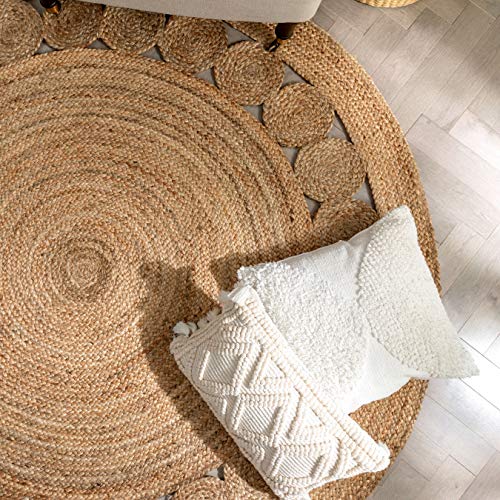 Well Woven Eva Oleana Geometric Pattern Natural Color Hand-Woven Basket Weave Jute 6' Round Area Rug