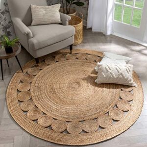 Well Woven Eva Oleana Geometric Pattern Natural Color Hand-Woven Basket Weave Jute 6' Round Area Rug