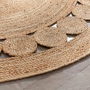 Well Woven Eva Oleana Geometric Pattern Natural Color Hand-Woven Basket Weave Jute 6' Round Area Rug