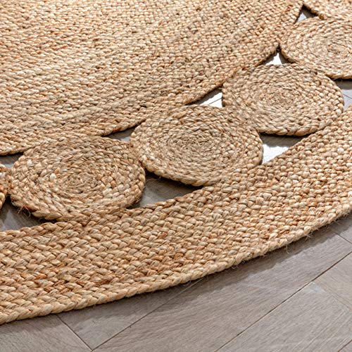 Well Woven Eva Oleana Geometric Pattern Natural Color Hand-Woven Basket Weave Jute 6' Round Area Rug