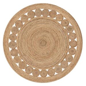 Well Woven Eva Oleana Geometric Pattern Natural Color Hand-Woven Basket Weave Jute 6' Round Area Rug