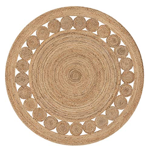 Well Woven Eva Oleana Geometric Pattern Natural Color Hand-Woven Basket Weave Jute 6' Round Area Rug