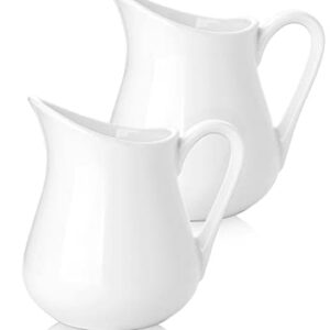 Nucookery 2 Pack (4 Oz) Classic White Fine Porcelain Creamer with Handle,Small Creamer Pitcher Set For Sauces Salad Coffee Milk More,Microwave & Freezer Safe (4-Ounce, Set/2)