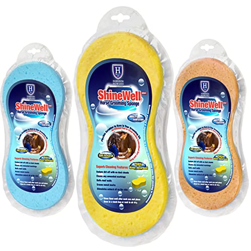 Harrison Howard ShineWell 3PCS Horse Groomer Sponges Dry & Wet Use Horse Massager Grooming Brush-away Mud Dirt Sweat Marking