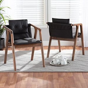 Baxton Studio Marcena Dining Chair Set Black Imitation Leather Upholstered and Walnut Brown Finished Wood 2-Piece Dining Chair Set
