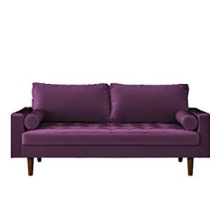 Container Furniture Direct Womble Modern Velvet Upholstered Living Room Diamond Tufted Chesterfield Sofa with Gleaming Nailheads, Purple