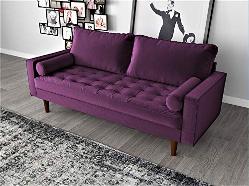 Container Furniture Direct Womble Modern Velvet Upholstered Living Room Diamond Tufted Chesterfield Sofa with Gleaming Nailheads, Purple