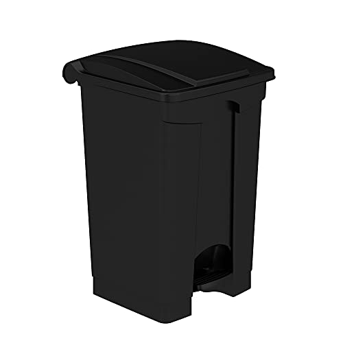 Safco Products Plastic Step-On Trash Can for Hands-Free Disposal, Great for Home/Commercial Use, 12 Gallon, Black (9925BL)