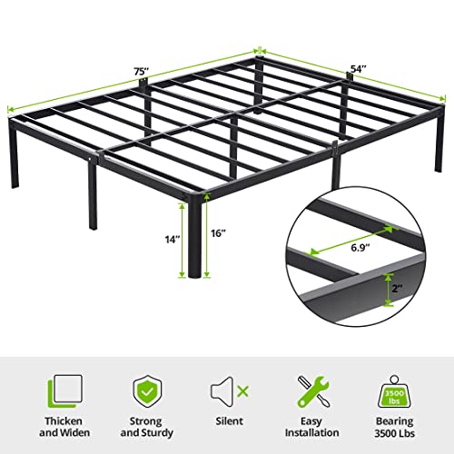 TATAGO 16 Inch Metal Platform Bed Frame with Anti-Collision Round Legs, 3500lbs Heavy Duty Mattress Foundation, Easy Assembly/Silent/Anti-Shake/Non-Slip/No Box Spring Needed, Full