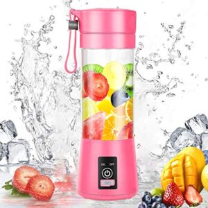 portable blender, personal mini blender with 380ml for smoothies and shakes, usb rechargeable blender for home, kitchen, office, travel, gym, picnic (pink)