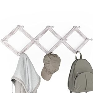 ballucci expandable coat rack wall mount, adjustable accordion style 10 peg hanger - brushed white