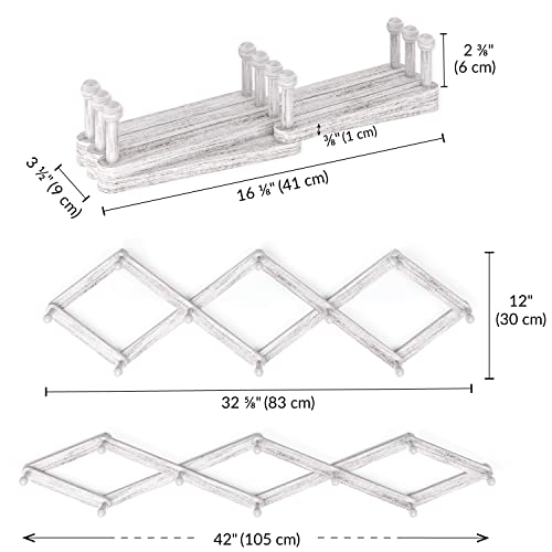 Ballucci Expandable Coat Rack Wall Mount, Adjustable Accordion Style 10 Peg Hanger - Brushed White