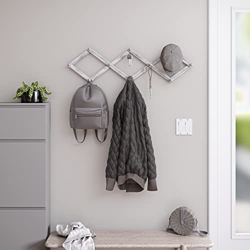 Ballucci Expandable Coat Rack Wall Mount, Adjustable Accordion Style 10 Peg Hanger - Brushed White