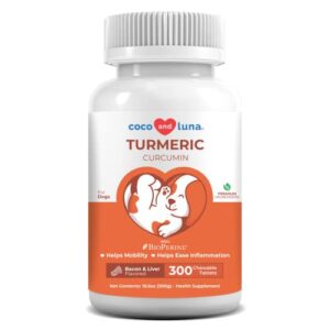 turmeric for dogs - anti inflammatory for dogs - 300 chewable tablets - curcumin and bioperine, antioxidant, promotes pet mobility, cardiovascular health and liver health