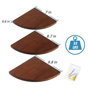 Lecowisd YINKSONG Corner Shelf Set of 3,Solid Wood Corner Wall Mounting Floating Shelf for Bathroom Bedroom Kitchen Living Room Office（Walnut）