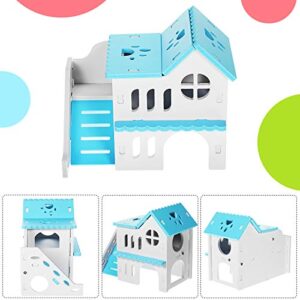 5 Pieces Hamster Toys Include Wooden Hamster House Guinea Pig Hideout Rainbow Bridge Hamster Seesaw Hamster Swing Hamster Exercise Circle Toy Suitable for Small Animals (Blue,6.3 x 3.93 x 5.5 Inch)