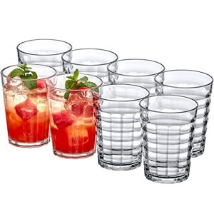 amazing abby - ice cube - 16-ounce plastic tumblers (set of 8), plastic drinking glasses, all-clear high-balls, reusable plastic cups, stackable, bpa-free, shatter-proof, dishwasher-safe