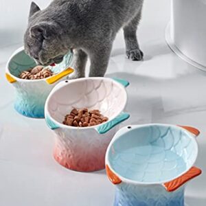 Raised Tilted Ceramic Cat Bowl - Cute Elevated Slanted Shallow Angled Cat Dish - Personalized Pet Feeder for Food Feeding - Ergonomic Anti Vomiting Whisker Fatigue - Size for Cat and Small Dog