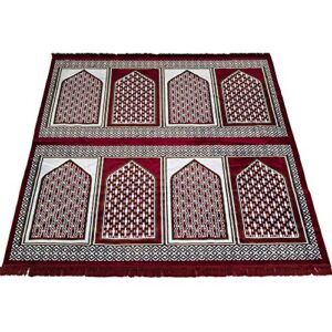 modefa turkish prayer rug | wide 8 multi person velvet namaz sajadah janamaz | family group mosque carpet (red #2)