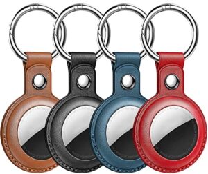 [4 pack] leather airtag case for apple airtags, airtag keychain, airtags holder with anti-lost key ring,protective air tag cover holder cases,airtag cases for dog,keys,backpacks,airtag accessories.