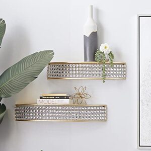 deco 79 metal geometric wall shelf with crystal embellishments, set of 2 5", 5"h, gold