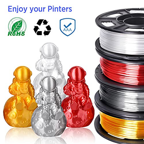 Silk PLA 3D Printer Filament 1.75mm Bundle,Shiny Silk Gold Silver White Red Metallic pla 3D Printing Filament 4 Pack Each Small Spool 0.25kg Multipack