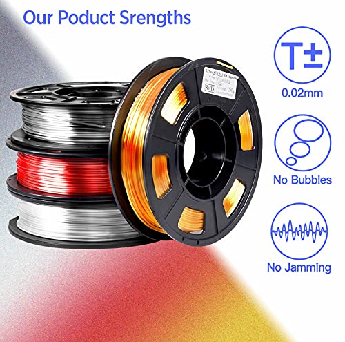 Silk PLA 3D Printer Filament 1.75mm Bundle,Shiny Silk Gold Silver White Red Metallic pla 3D Printing Filament 4 Pack Each Small Spool 0.25kg Multipack