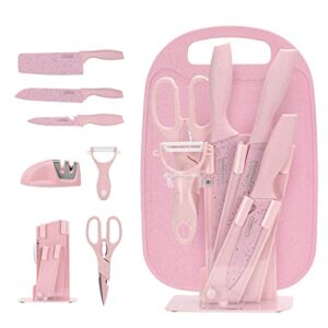 cute knife set includes 3 kitchen knives, ceramic peeler and multipurpose scissor, dishwasher safe, good for beginners