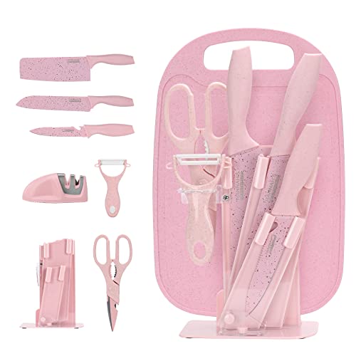cute knife set includes 3 kitchen knives, ceramic peeler and multipurpose scissor, dishwasher safe, good for beginners