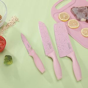 cute knife set includes 3 kitchen knives, ceramic peeler and multipurpose scissor, dishwasher safe, good for beginners