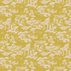 pbs fabrics botanica by kasey free, organic double gauze by the yard, forest floor, gold