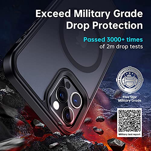 Meifigno Magnetic Case Designed for iPhone 12/iPhone 12 Pro Case 6.1 Inch, [Military Grade Protection & Compatible with MagSafe], Translucent Matte Back with Soft Silicone Edge, Black