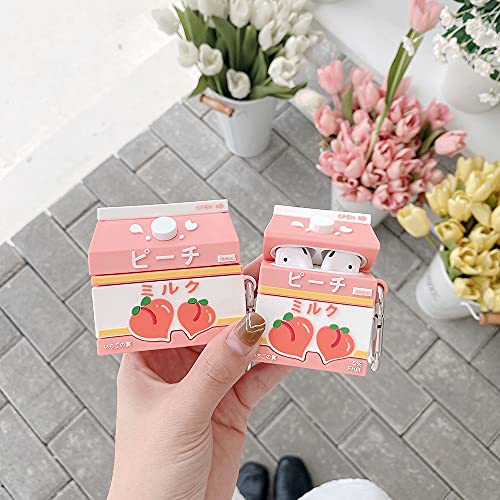 Cute and Interesting,Silicone Airpod Case Covers with Keychain,Compatible with Airpods 1&2 Case,More Attractive airpod case (Peach Drink)