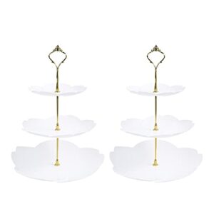 3 tier white cupcake stand, plastic dessert display serving tray for birthday home party baby shower wedding (2 pcs)