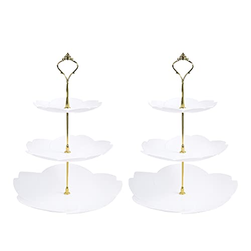 3 Tier White Cupcake Stand, Plastic Dessert Display Serving Tray for Birthday Home Party Baby Shower Wedding (2 Pcs)