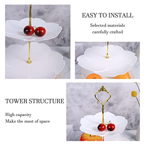 3 Tier White Cupcake Stand, Plastic Dessert Display Serving Tray for Birthday Home Party Baby Shower Wedding (2 Pcs)