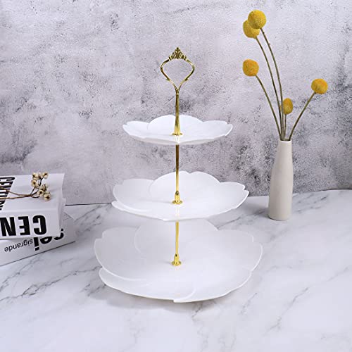 3 Tier White Cupcake Stand, Plastic Dessert Display Serving Tray for Birthday Home Party Baby Shower Wedding (2 Pcs)