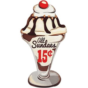 open road brands ice cream sundae metal sign - vintage diner ice cream sign for home decorating - all sundaes 15 cents