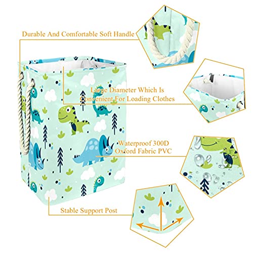 DEYYA Waterproof Laundry Baskets Tall Sturdy Foldable Cute Dinosaurs Print Hamper for Adult Kids Teen Boys Girls in Bedrooms Bathroom