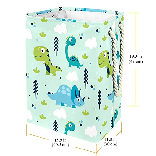 DEYYA Waterproof Laundry Baskets Tall Sturdy Foldable Cute Dinosaurs Print Hamper for Adult Kids Teen Boys Girls in Bedrooms Bathroom